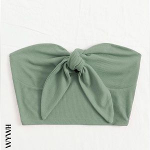 SHEIN Tie Front Rib-knit Bustier Tube Top